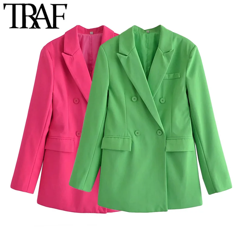 

Женский двубортный блейзер с карманами, с длинным рукавом