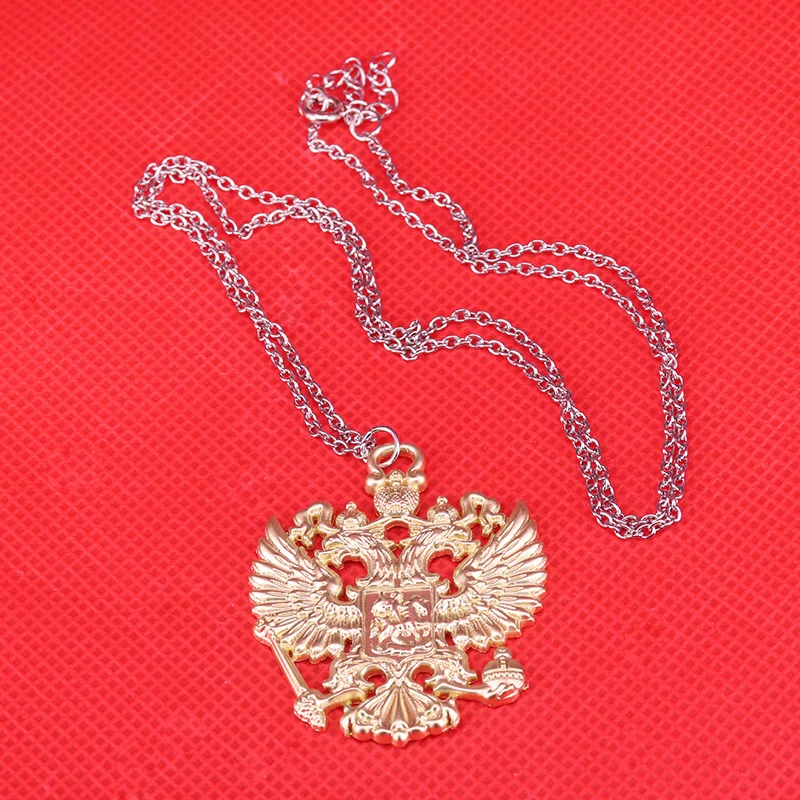

Gold Russian Coat of Arms Double Headed Eagle Necklace Emblem of Russia Pendant