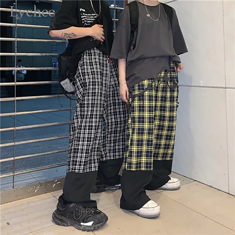 Женские клетчатые брюки Lychee в стиле Харадзюку свободные осенние женские с