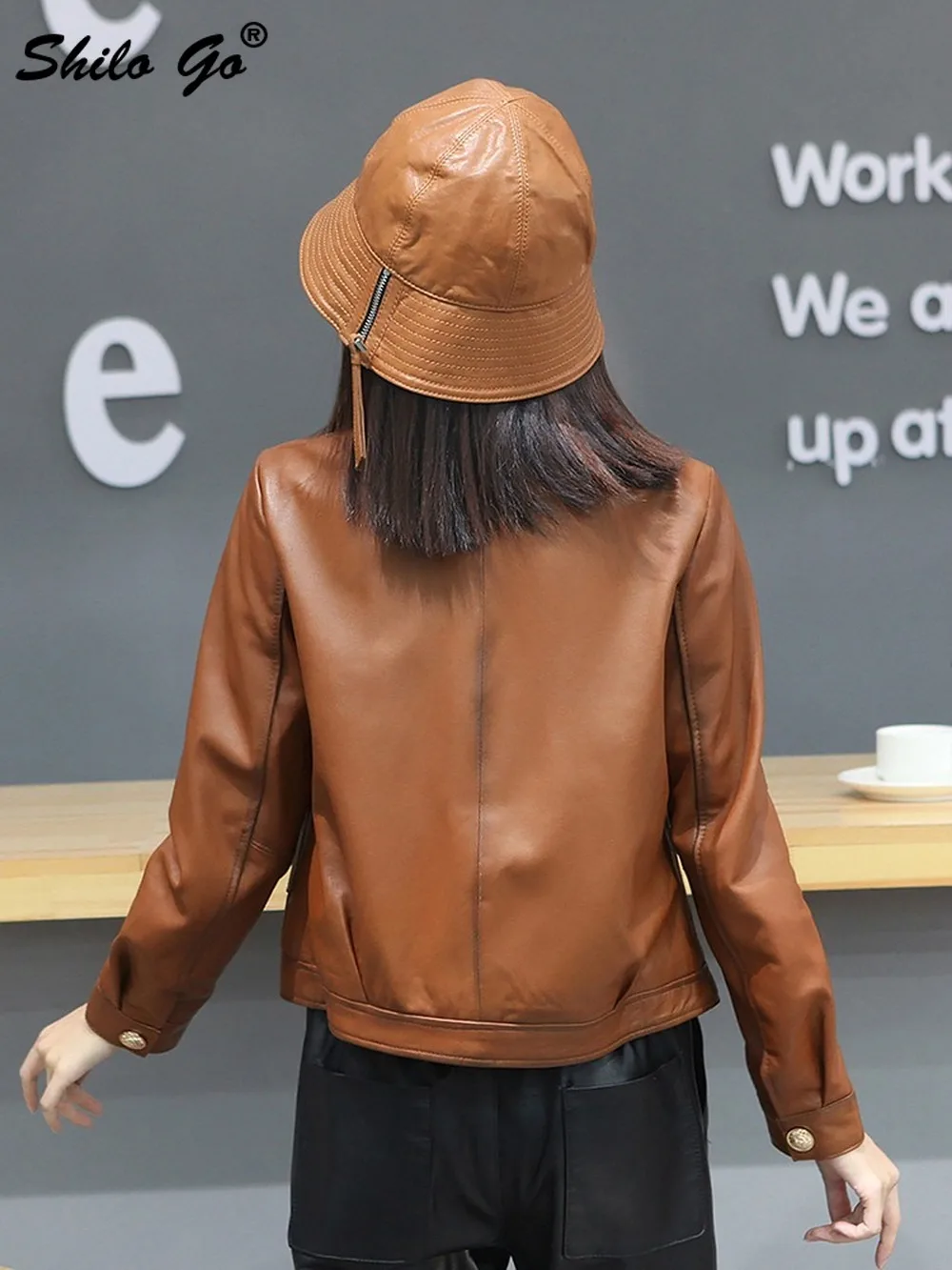 

Casual V Neck Single Breasted Long Sleeve Jacket Women Winter Elegant Office Ladies Work Wear Sheepskin Genuine Leather Coat