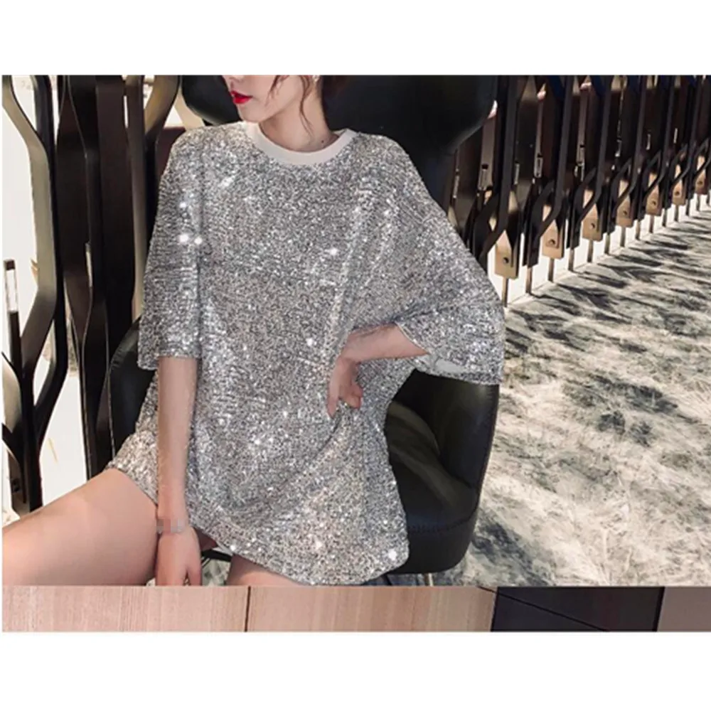 New mid-length sequins net red shiny sparkling loose women's dress | Женская одежда