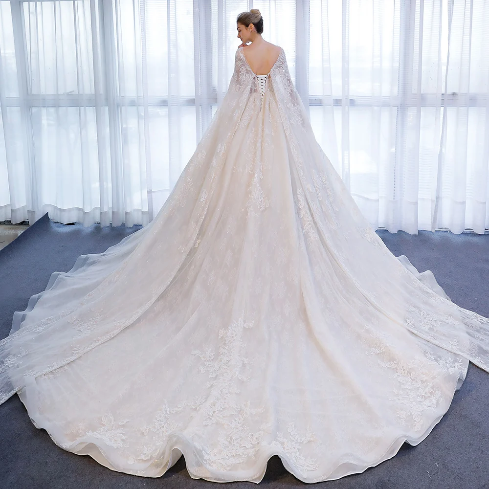 173 wedding dress 2020 sukienki na wesele damskie robe de mariee princesse de luxe v neck church düğün parti elbise with cape