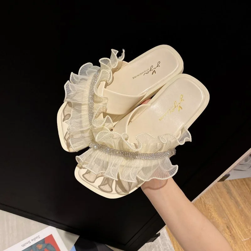 

2021 New Summer Fashion Sandals Shoes Women Slipper Outdoor Flip-flops Beach Shoes Rhinestone Lace Comfortable Female Slippers