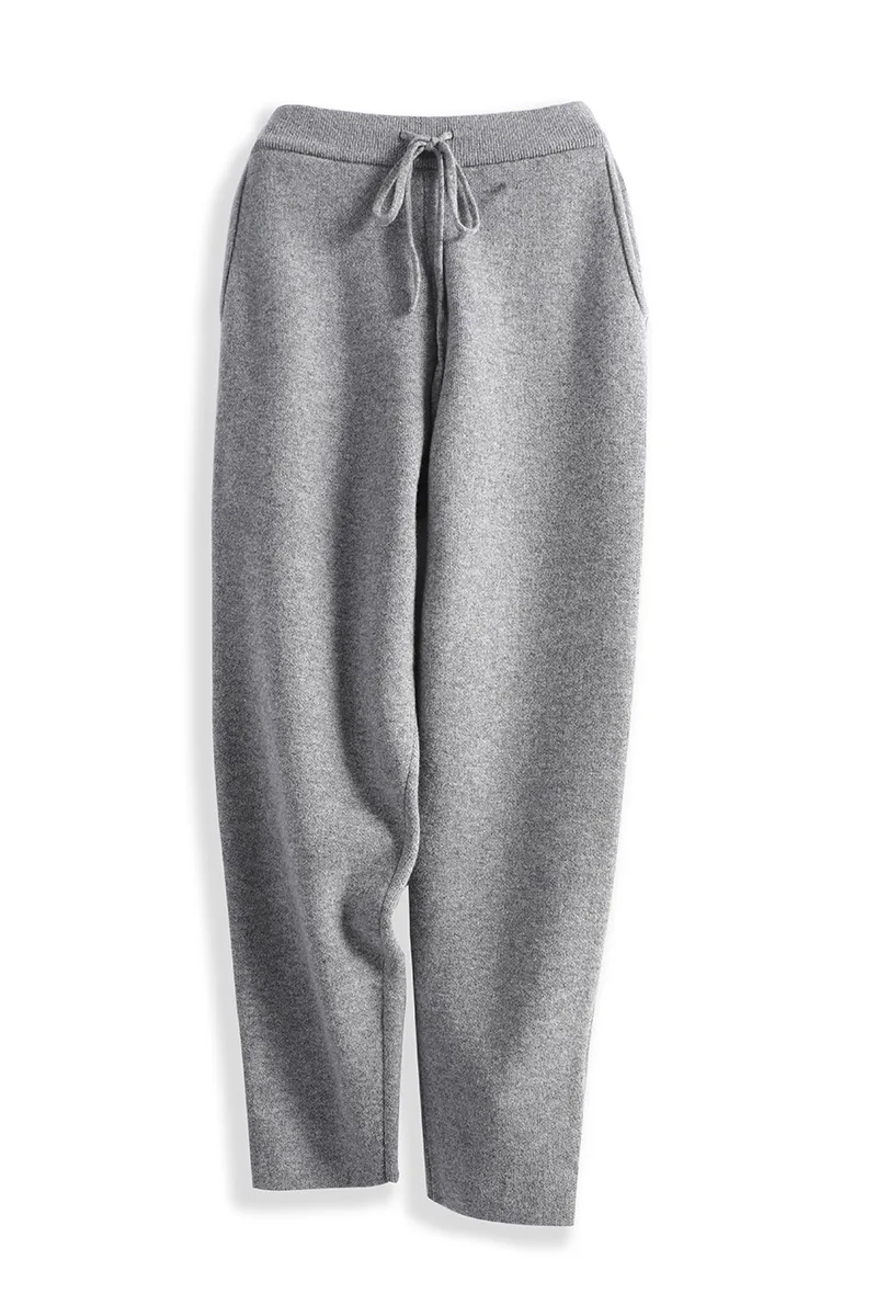 Женские прямые брюки из 100% чистой шерсти трикотажные с эластичным поясом плотные