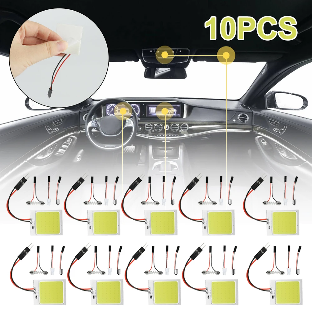 

10pcs 48SMD COB White LED T10 BA9S Car Interior Panel Reading Light Dome Map Auto Bulbs Lamp T10 Led Adapter