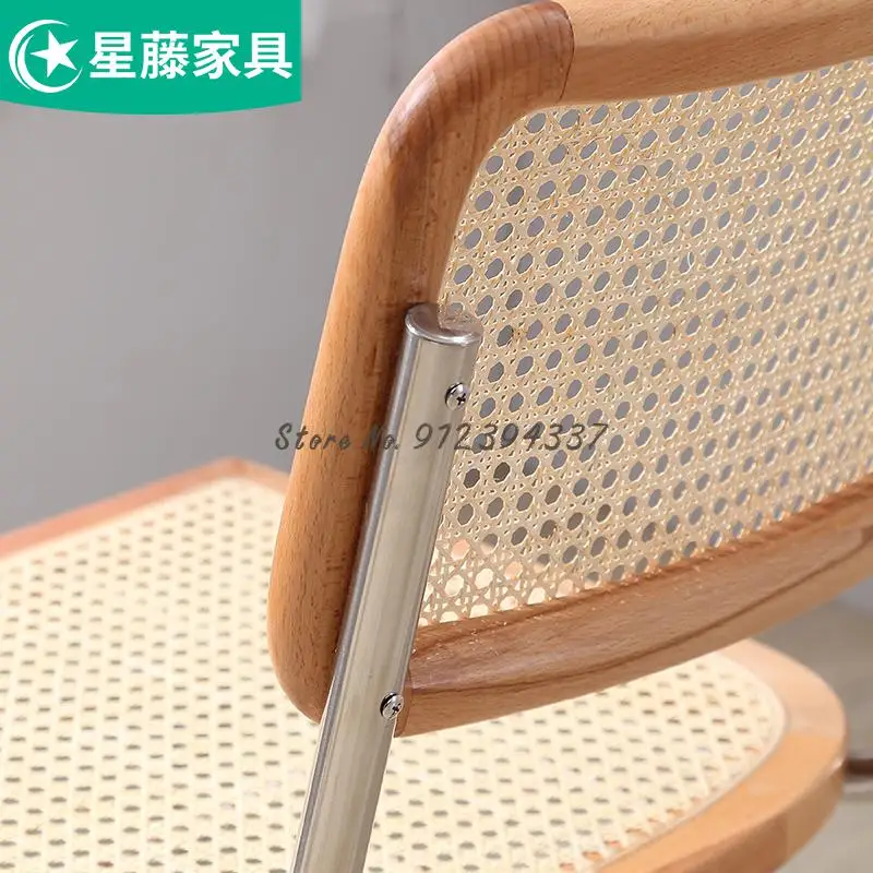 Rattan Dining Chair Single Medieval Armchair Computer Home Office Stainless Steel Backrest ins | Мебель