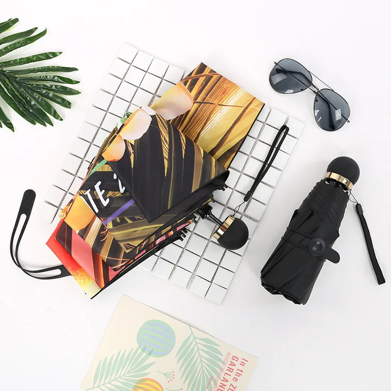 5 Folding Black Coating Sunny and Rainy Umbrella Dual-use Fold Umbrella Nordic Fresh Parasol Automatic Mini Umbrella