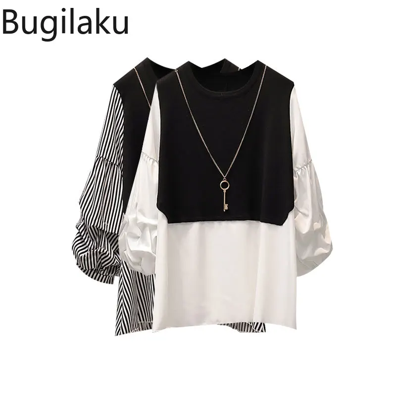 

Bugilaku Office Ladies Elegant Blouse Women Hit Color Patchwork O Neck Long Sleeve Oversized Tops Casual Loose Shirts Camisas