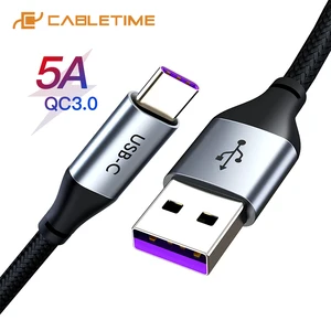 Зарядный кабель CABLETIME, USB Type-C, 5 А, для Huawei p20, Samsung S9 Note 9 C199