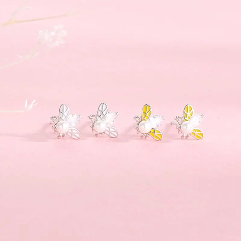 

PONYKISS Real S925 Sterling Silver Cute Bee insect Zircon Minimlist Stud Earrings For Women Elegant Accessory Party Chic Gift