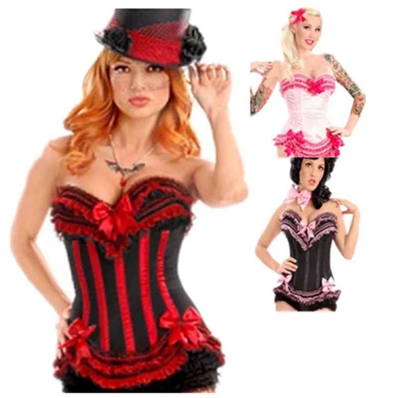 Женский сексуальный корсет Burlesque черный красный топ со шнуровкой бюстье с