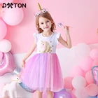 Платье-пачка для девочек DXTON, с расклешенными рукавами, с единорогом, в стиле пэчворк, для вечеринок, От 3 до 8 лет