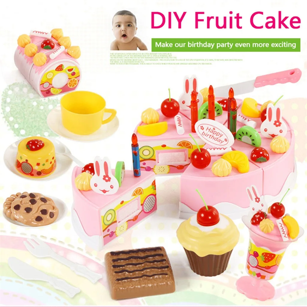 75 шт. DIY игрушечный торт Кухня Еда ненастоящая игра резка фрукты день рождения