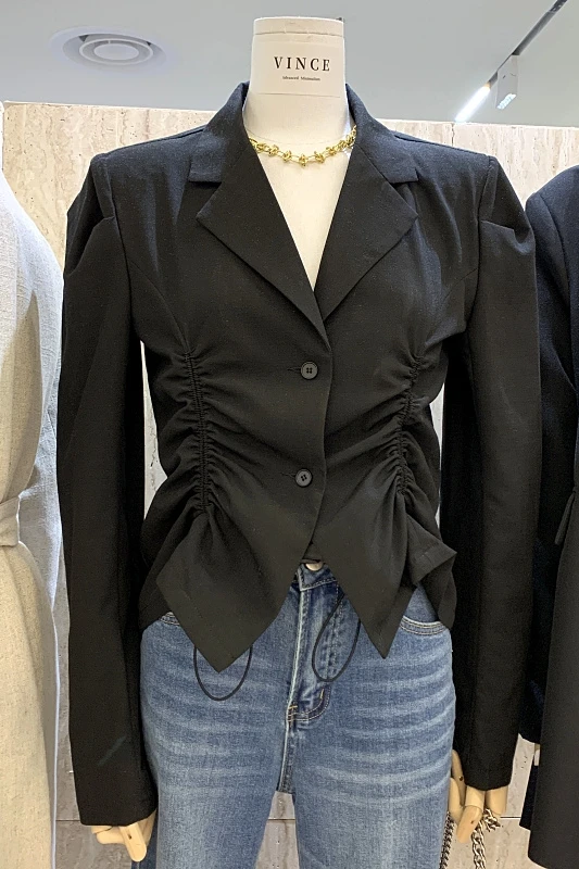 

2021 Spring New Simple Style Long Sleeve Short Shirt Women's Fashion Drawstring Ruffle Sliming Suit Blouses Ladies Tops