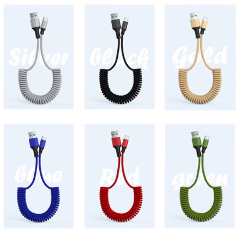 Кабель USB Type-C Micro Lightning для Iphone 11 10 X XR Samsung Xiaomi Huawei 1 5 м 5A пружинный быстрой зарядки и