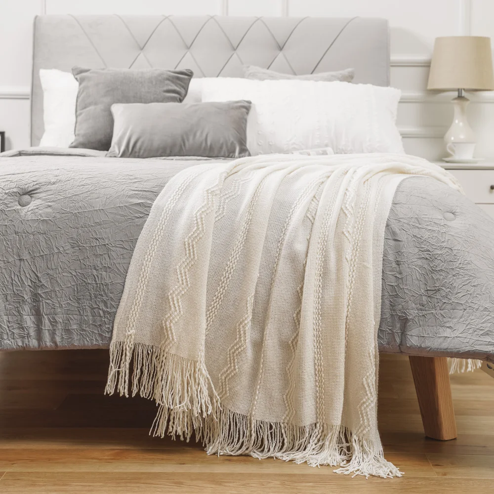 Battilo замысловатое плетеное одеяло с приподнятыми узорами и кисточками 127x152cm|blanket