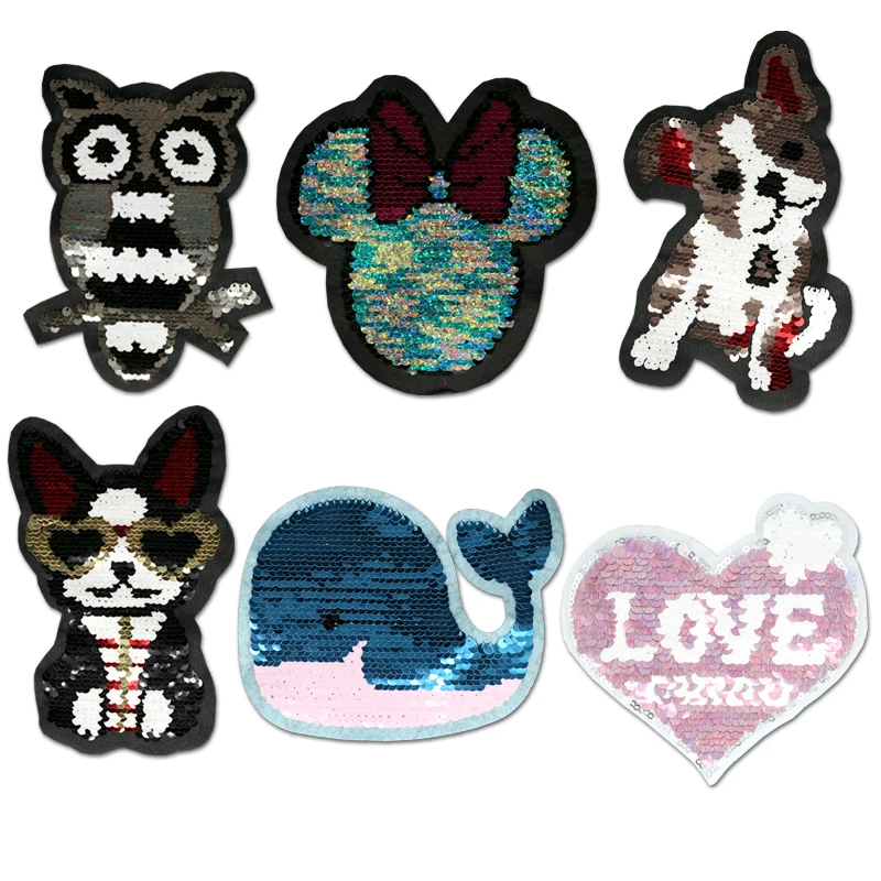 Нашивки с вышивкой в виде сердца расшитые блестками мышкой Кита собаки из