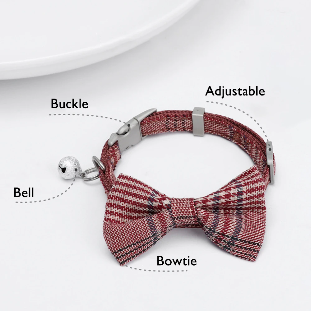 Ошейник для кошек с колокольчиком и бабочкой классический клетчатый узор