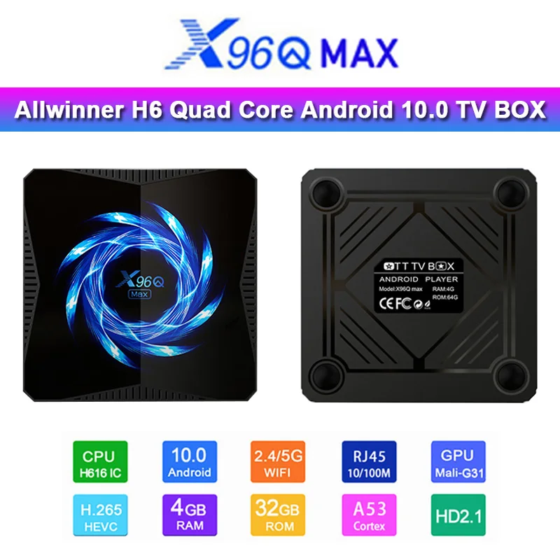 Android 10 0 Tv Box X96Q Max smart Allwinner H616 2 4 г/5.g Wi Fi Гб оперативной памяти 32/64GB 4K HD BT5.0 google play/Youtube