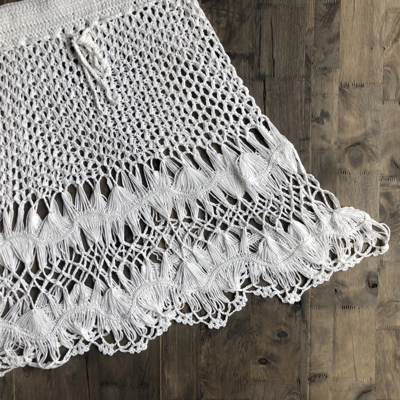 Вязанные крючком бикини Boho Хлопковые вязаные мини юбки женские летние пляжный с завышенной талией выдалбливают мини юбки крутые горячая распродажа