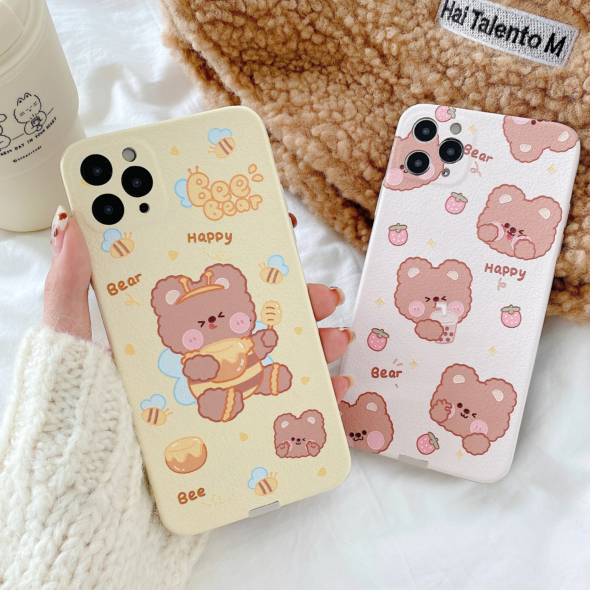 Милый мультяшный чехол с ярлыком медведя торта для iPhone 12 11 Pro Max Xr X Xs 7 8 Puls SE 2020