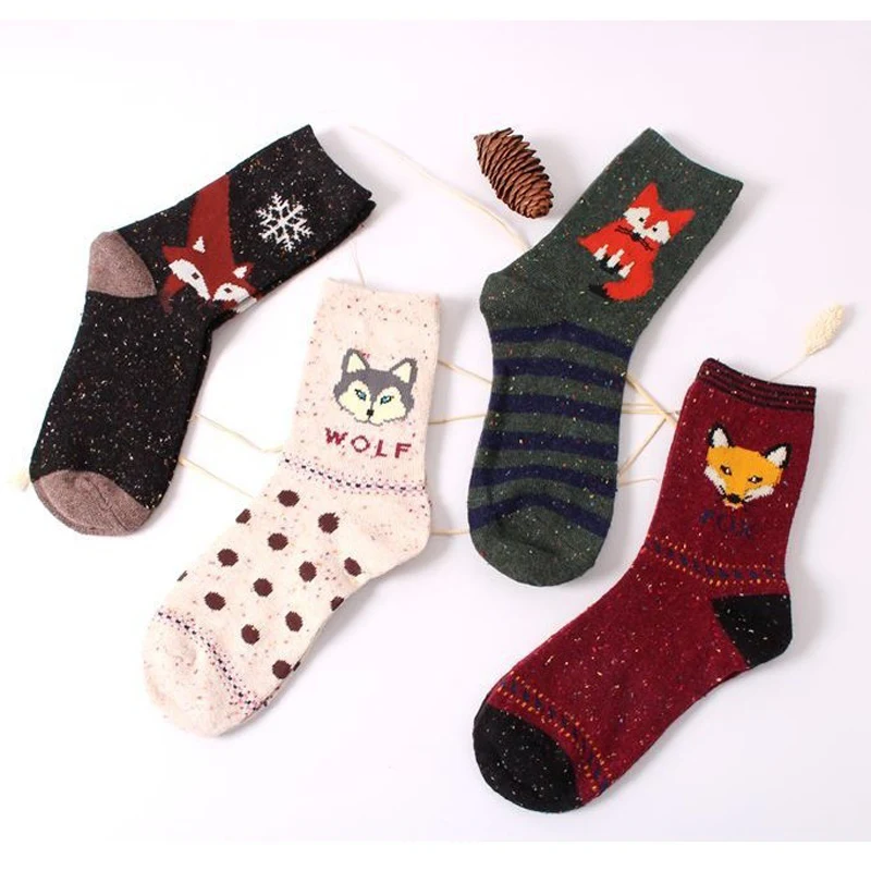 

Winter Socks for Women Girls Retro Brand New Animals Patterns Wool Socks Cute Lovely Cartoon Cotton Blend Socks Christmas Gift