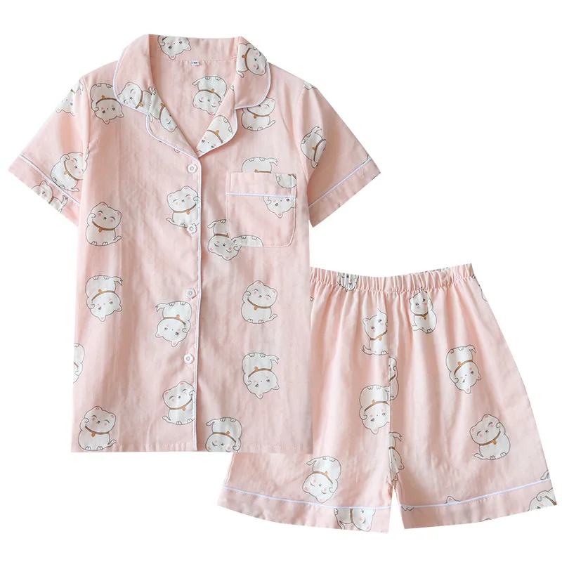 

KISBINI Cat Printed Women Pyjamas Set Homewear For Female Pure Cotton Short Sleeve Sleepwear Summer Women Pajamas Set