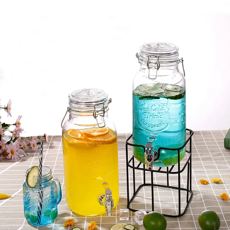 

Juice Tank Glass Jar With Tap Transparent Glass Wine Bottle Fruit Drink Barrel Non-lead Sparkling Alcohol Bottles 1pc