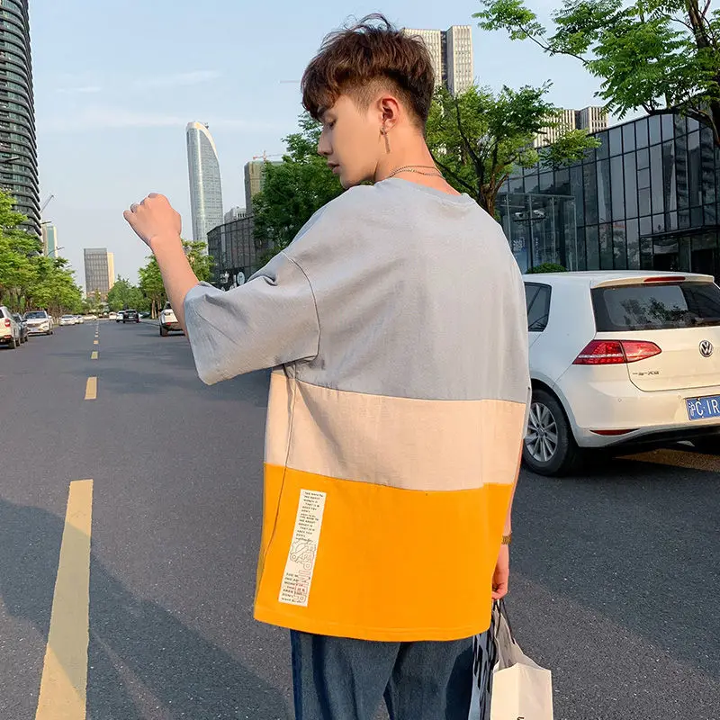 Мужские футболки с рукавом до локтя летние оверсайз в Корейском стиле шикарная