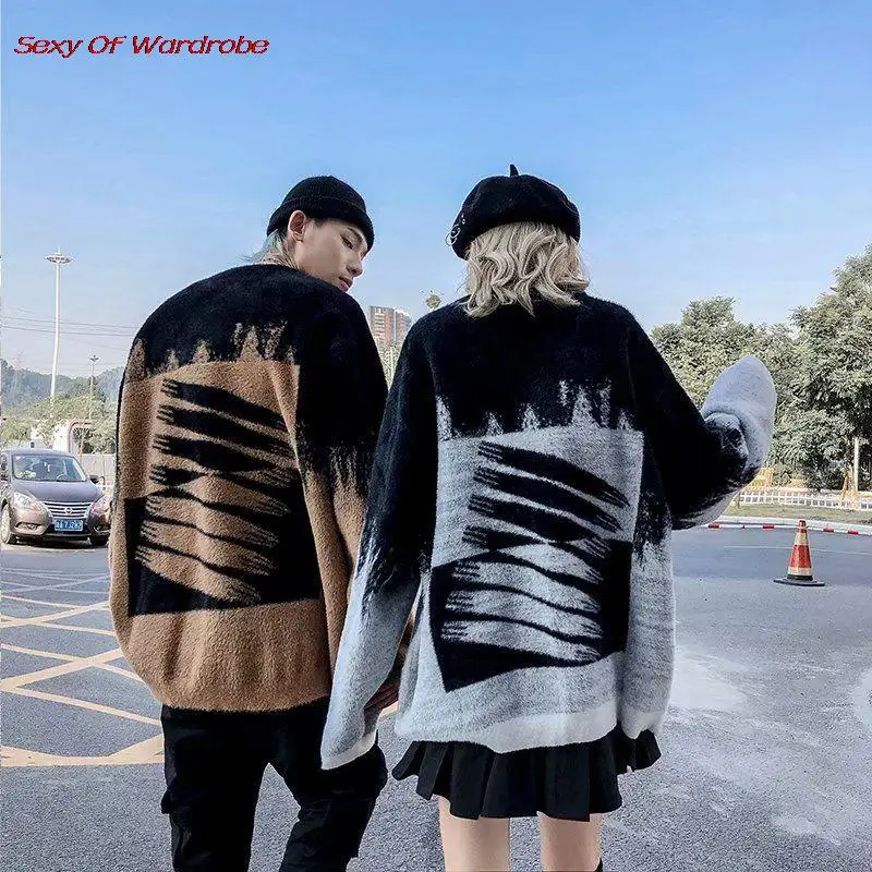 

Gradually Change Color Brush Lacquer Sweater Men Women 2021 Autumn New Fashion Tide Retro Hip-Hop Style Pullover Loose Coat Tops