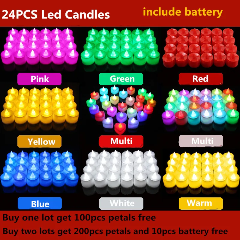 24 шт. светодиодный светильник свеча для чая лампа на батарейках имитирующая цвет
