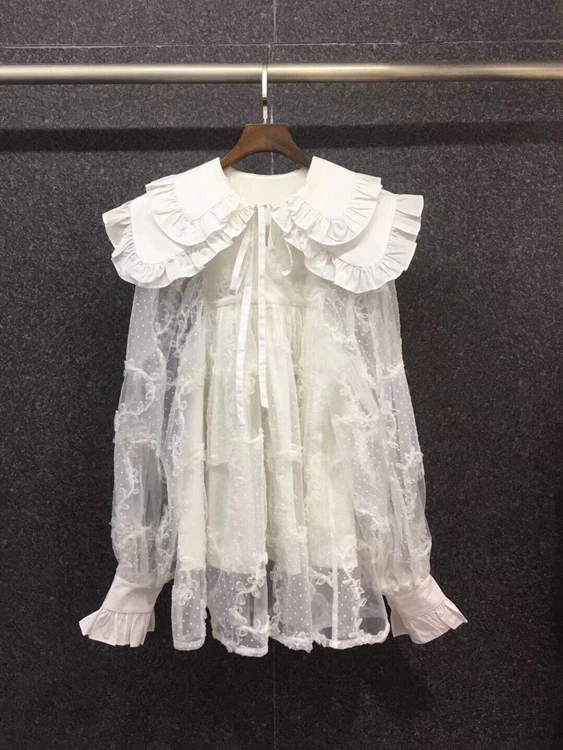 

Новинка 2021, женское модное Двухслойное Прозрачное платье в горошек с отложным воротником и прострочкой, 806