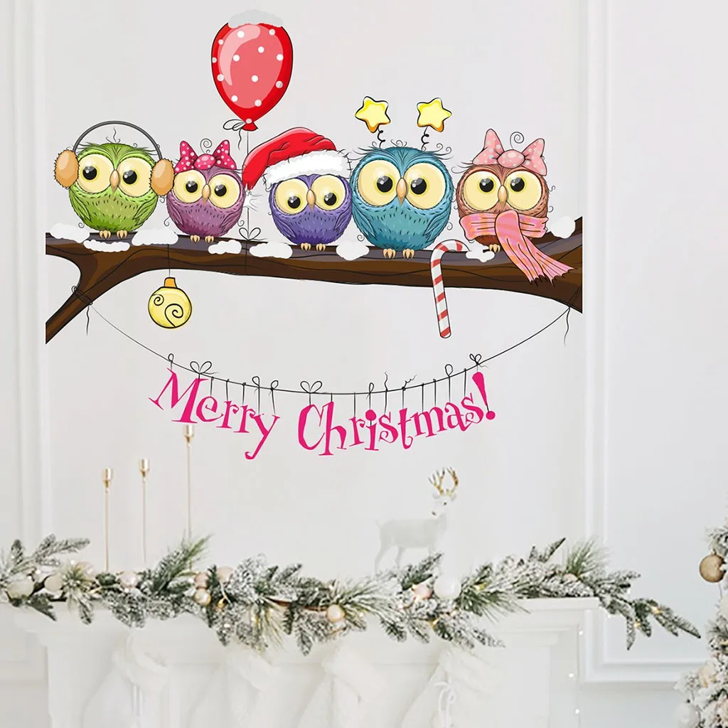Рождество-одетый Сова ветка дерева Наклейка на стену стикеры стены окно