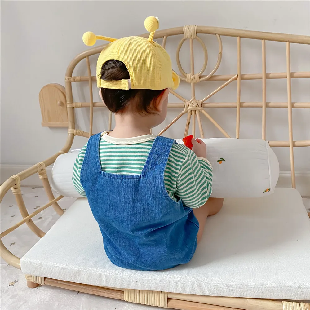 

2021 Baby Spring Romper Boys And Girls Square Neck Denim Suspenders Jumpsuit