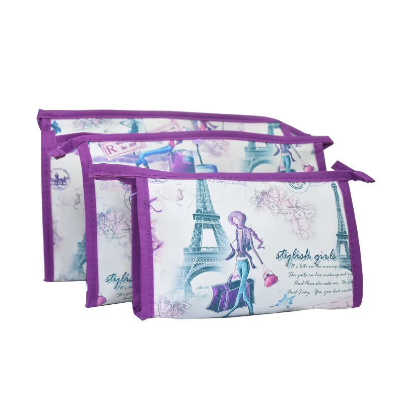 Purple tower UOSC, стиль, 3 шт., косметичка, для туалетных принадлежностей, для путешествий, для мытья, для макияжа, чехол, сумка, наборы, кожаный материал, для путешествий, косметичка, viaje - Цвет: Purple tower