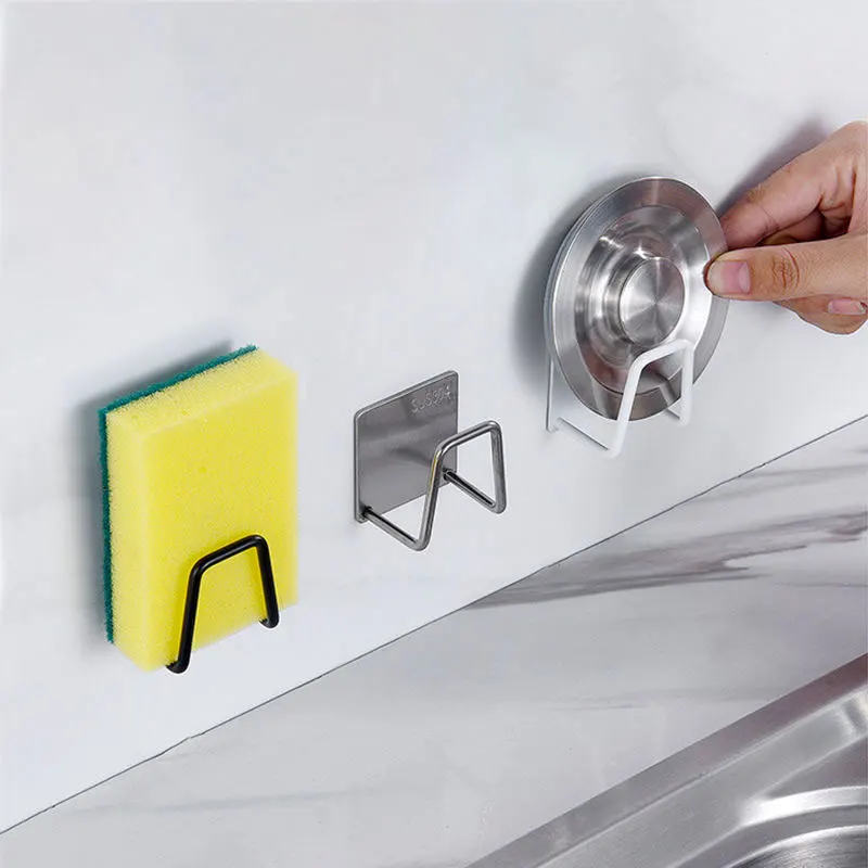 

Kitchen Stainless Steel Sink Sponges Holder Hook Self Adhesive Drying Rack Kitchen Wall Hooks Accessories Storage Organizer