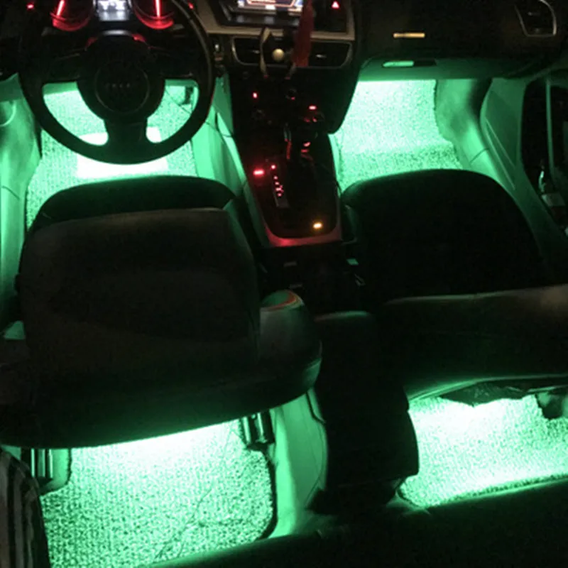 Vierudios 4pcs Car RGB 12 LED Strip Light Atmosphere Foot USB Lighter Colorful Music Voice Sound Control | Автомобили и мотоциклы
