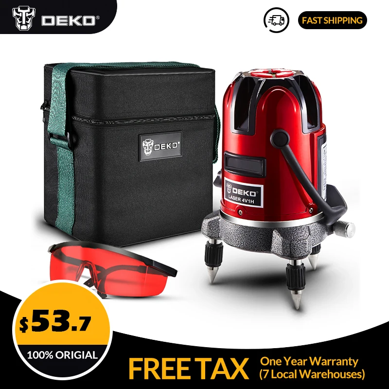 

DEKO LL57T Red Laser Leverl Self Leveling 360 Degrees Multi Mode With Tripod Set and Cloth Bag 5 Lines 6 Points