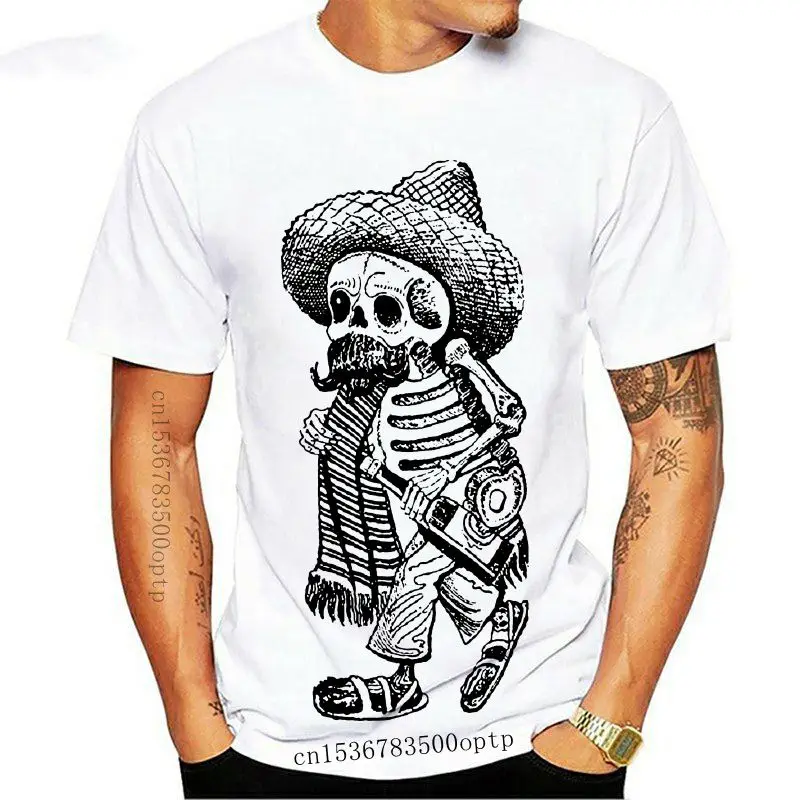 

Новая мужская футболка с татуировкой Borracho Cowboy, Мексиканский скелет, сомбреро, текила