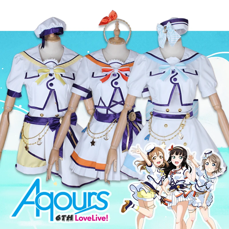 

COS-HoHo Anime LoveLive! Aqours Mari Riko Chika All Members 6th Anniversary Party Lovely Uniforms Cosplay Costume For Women