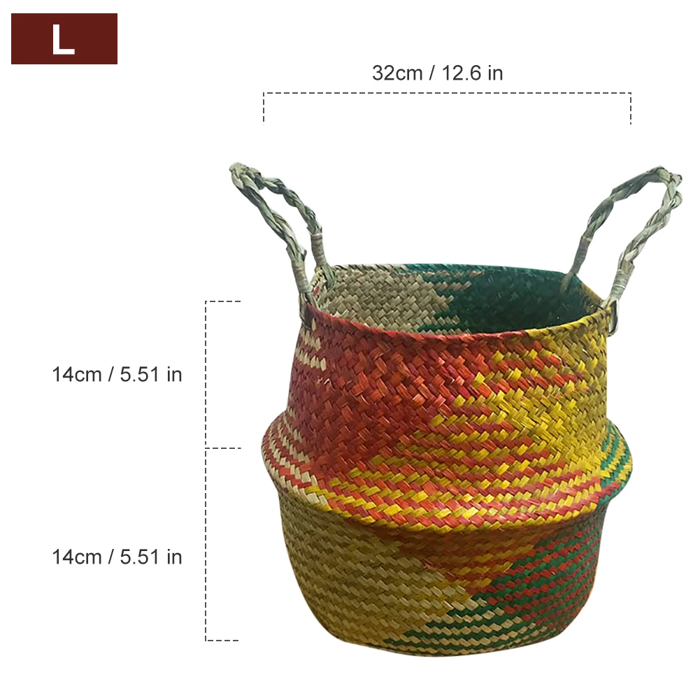 

Foldable Handmade Rattan Woven Flower Basket Seagrass Clothing Storage Basket Home Decoration Hanging Flower Pot Organizer