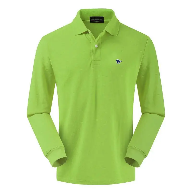 Модные брендовые мужские рубашки поло с длинным рукавом 100% хлопок однотонные