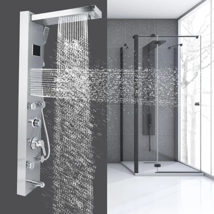 Термостатическая душевая панель из нержавеющей стали для ванной комнаты 5