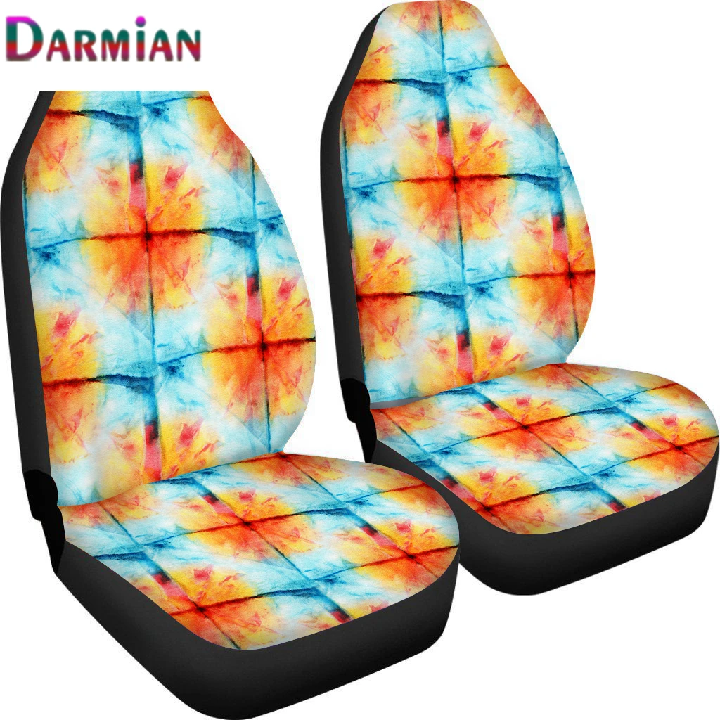 

DARMIAN Car Front Seat Cover for All Season Advanced Blue Orange Tie Dye Scratchproof 2 Pieces Adjustable Auto Decoration 2021