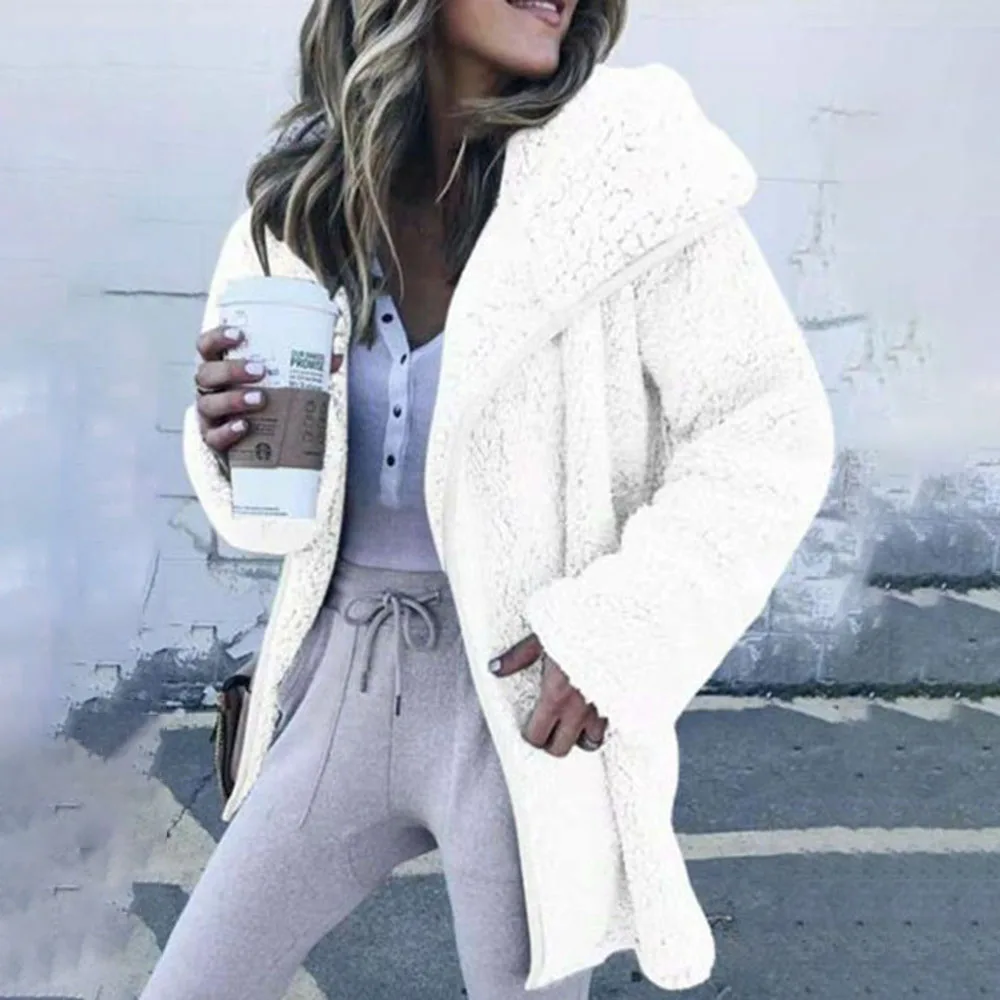 

Women's Autumn New Cardigan Casual Fashion Simple Commuter Style Hooded Collar Long-sleeved Flocking Warm Cotton Padded Jacket