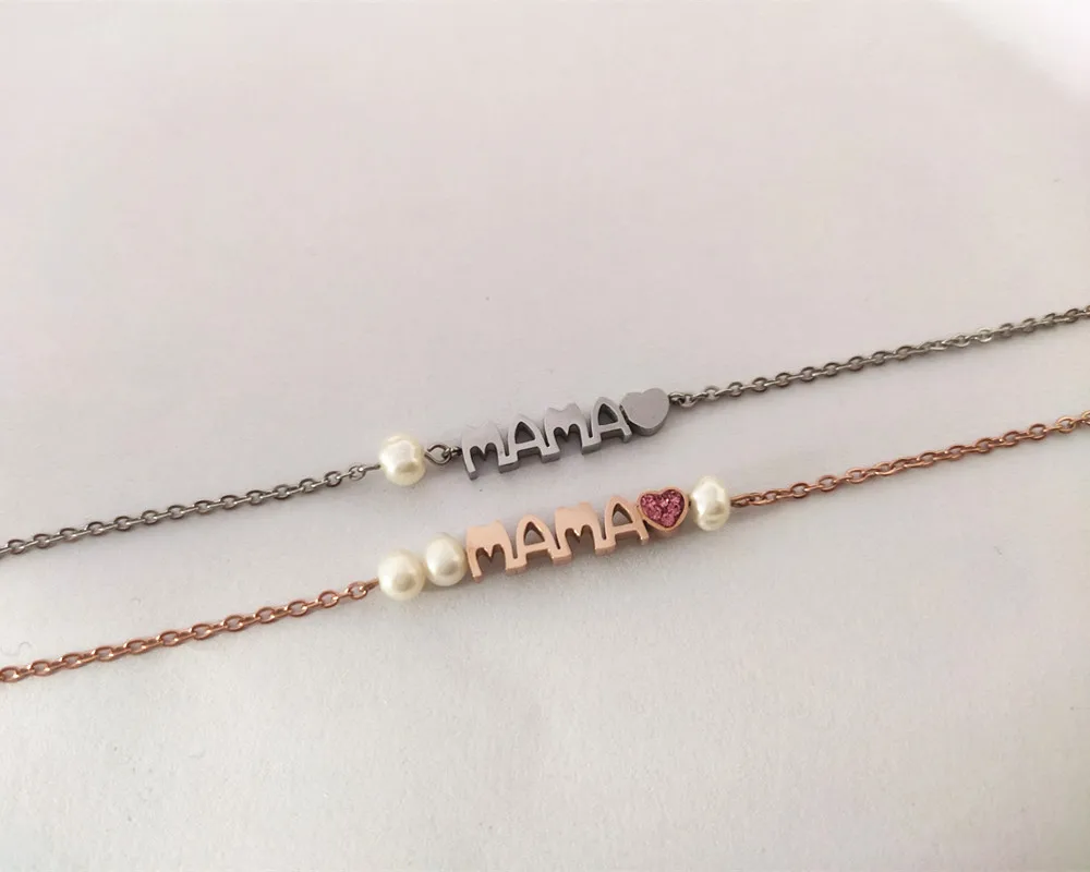 Женский браслет из нержавеющей стали с буквами и белым жемчугом | Украшения