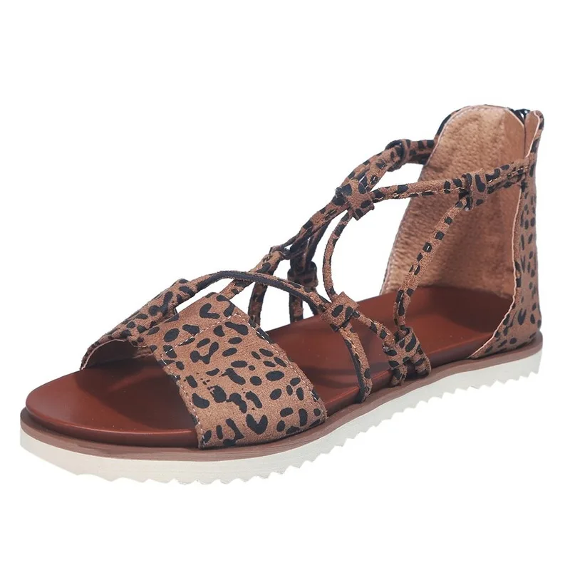 

OIMG Sandals Women 2020 Summer Leopard Print Zipper Shoes Flat Beach Open Toe Breathable Sandals Shoes Woman