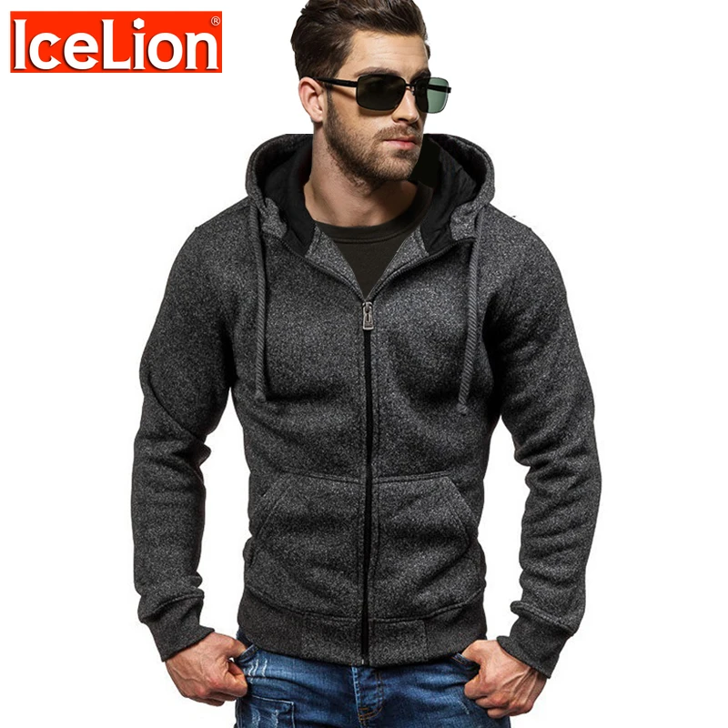 

IceLion 2023 Spring Hoodies Men Zipper Cardigan Sweatshirts Long Sleeve Slim Fit Cotton Sportswear Mens Solid Casual Tracksuit