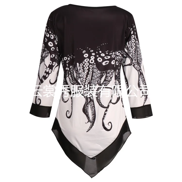 

2021 autumn new women's fashion street hipster round neck loose irregular hem blouse