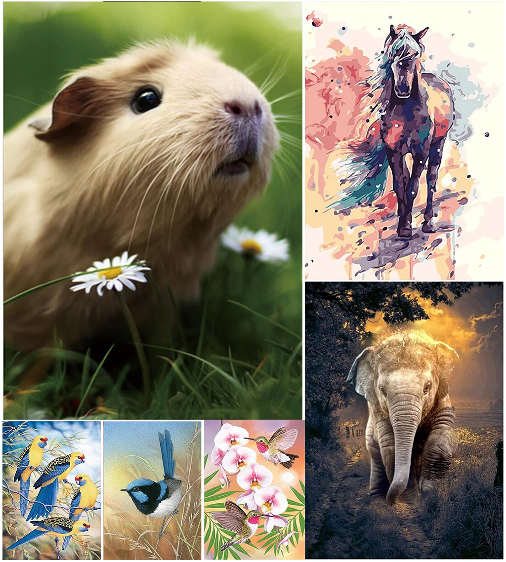 

Handmade Round 5D Diamond Painting Floral Cross Stitch Kit Landscape Embroidery Animal Complete Mosaic Painting Home Decoration